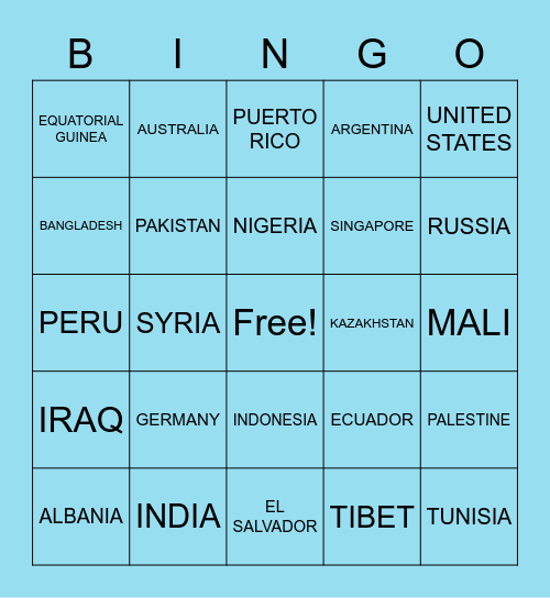 BINGO AROUND THE WORLD Bingo Card