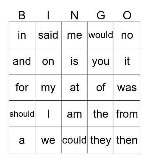 Club Words 22 Bingo Card