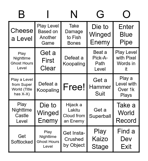 SMM2 Endless Bingo Challenge! Bingo Card