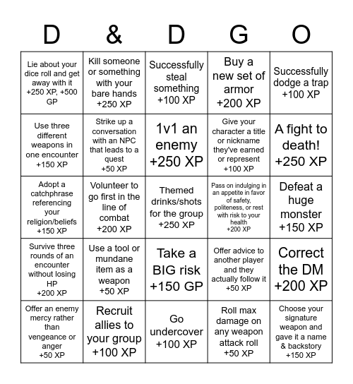 Bhadgeal's D&DGO Card Bingo Card