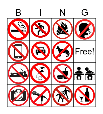 You are not allowed to......................... Bingo Card
