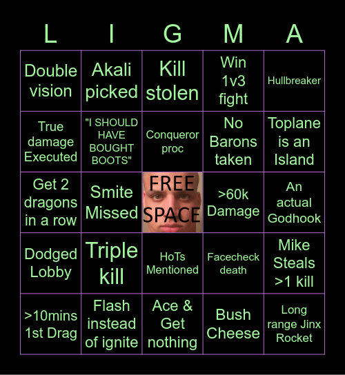 LoL night Bingo Card