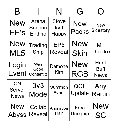 E7 Content Bingo Card