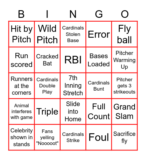 Cardinals Home Opener Bingo Card
