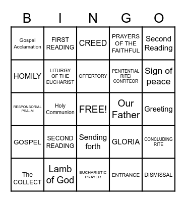 PARTS OF THE MASS Bingo Card