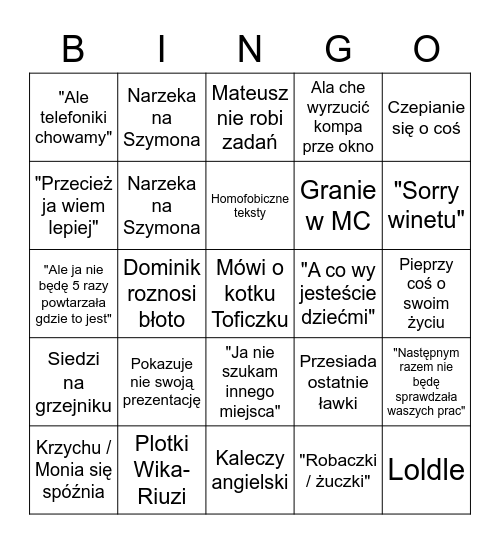 Lekcja z Rosińską Bingo Card