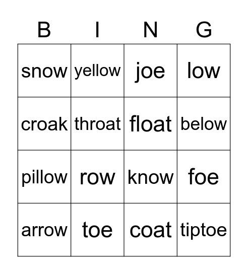 oa ow oe Bingo Card