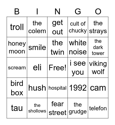 horror Bingo Card