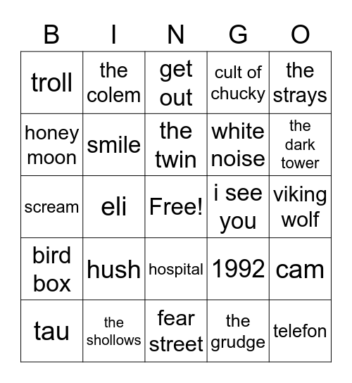 horror Bingo Card