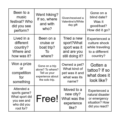 Have you ever...? Bingo! Bingo Card
