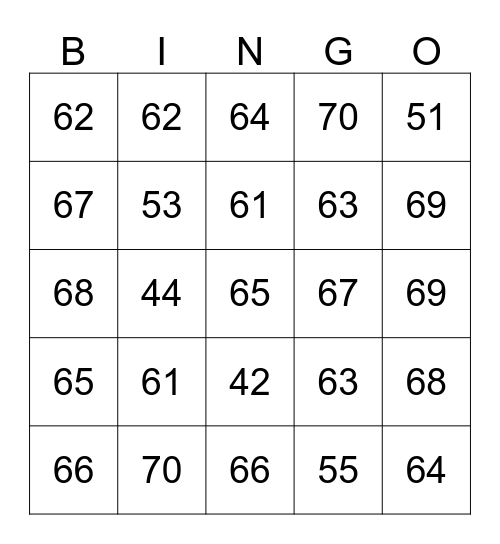 Números 61-70 Bingo Card