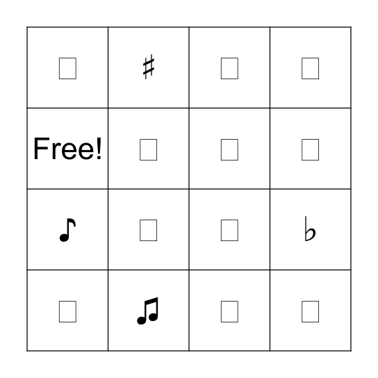 Musical Notes Bingo Card