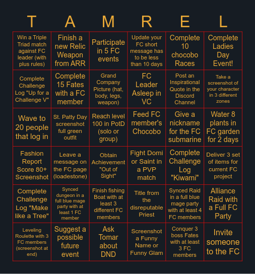 FC TW FFXIV BIngo Card