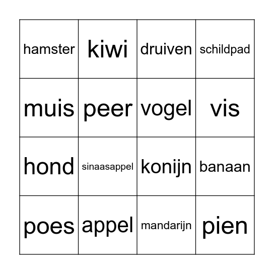 Leespraat Pien Bingo Card