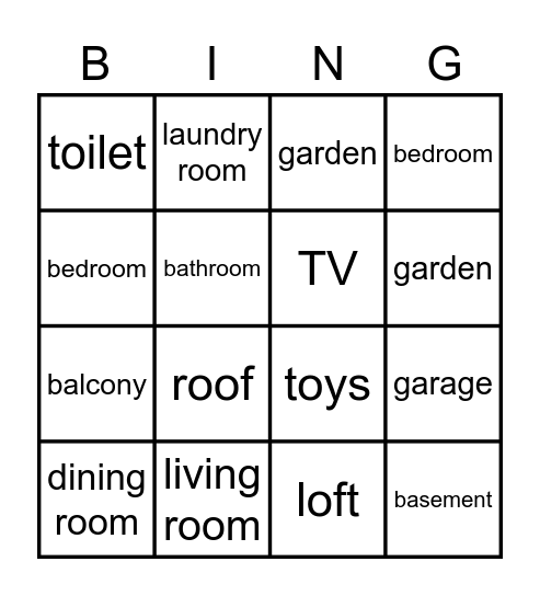 Rooms in the house Bingo Card