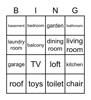 Rooms in the house Bingo Card