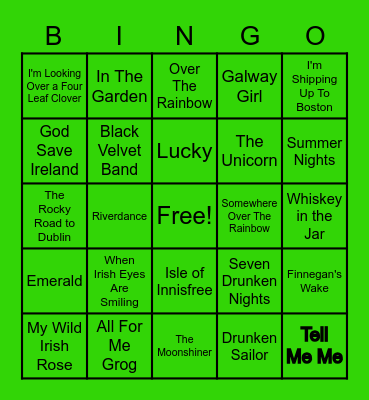 March St. Patrick's Day Music Bingo #1 Bingo Card