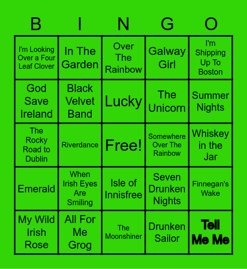 March St. Patrick's Day Music Bingo #1 Bingo Card