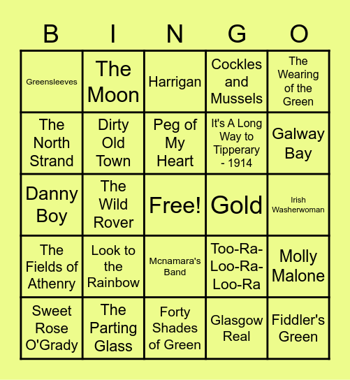 March St. Patrick's Day Music Bingo #2 Bingo Card