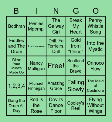 March St. Patrick's Day Music Bingo #3 Bingo Card