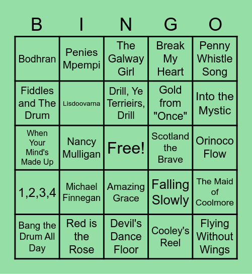 March St. Patrick's Day Music Bingo #3 Bingo Card