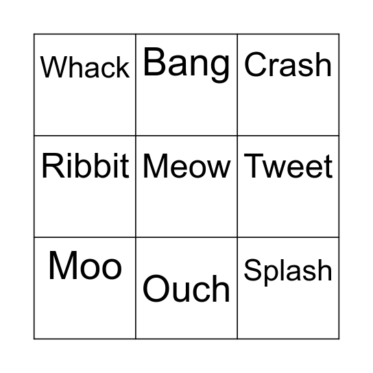 Onomatopoeia Bingo Card