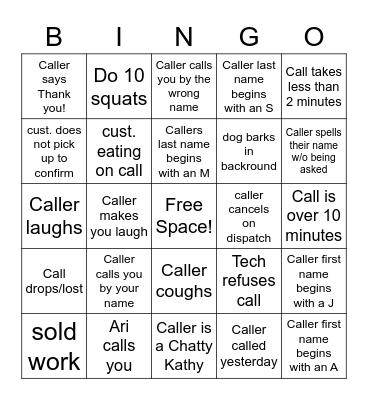 Lowry Dispatcher BINGO! Bingo Card
