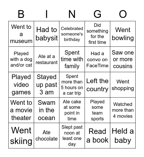 Over winter break...Find someone who.... Bingo Card