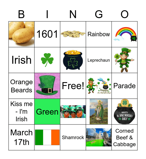 Saint Patrick's Day Bingo Card