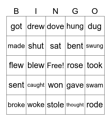 Irregular Verbs Bingo Card