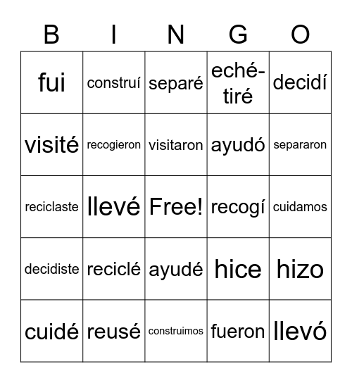 8b realidades verbs Bingo Card