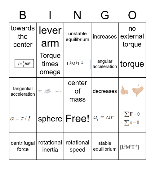 AKPHYSICS Rotational and Circular Motion Bingo Card