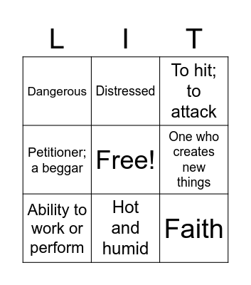 Vocabu-LIT Bingo Card
