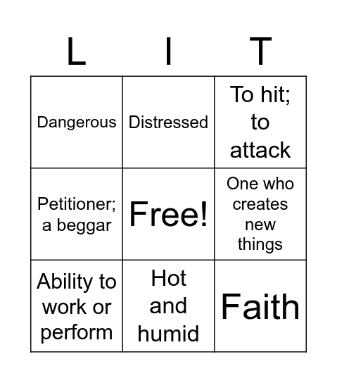 Vocabu-LIT Bingo Card