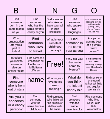 Get to Know Your Team Bingo!! Bingo Card
