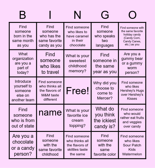 Get to Know Your Team Bingo!! Bingo Card