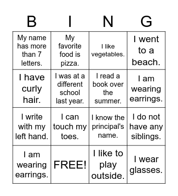 Welcome to 5th Grade BINGO! Bingo Card