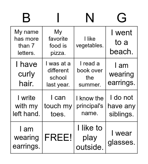 Welcome to 5th Grade BINGO! Bingo Card