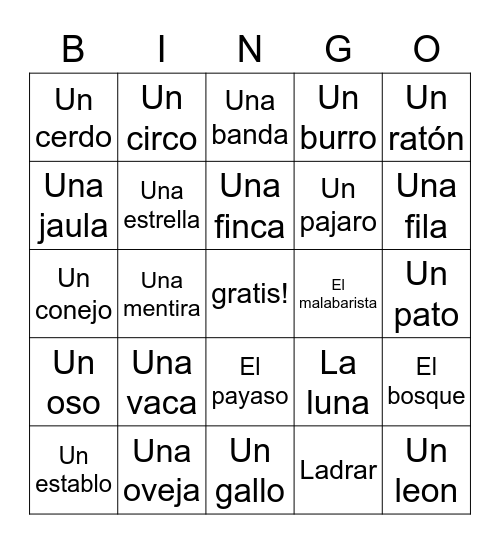 Español 2 Leccion B Vocabulario Bingo Card
