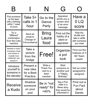 UWM Appraisal Direct BINGO Card
