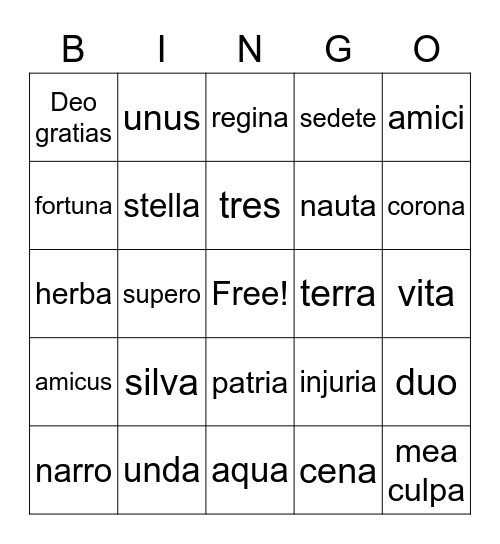 Prima Latina - Lessons 5-9 Bingo Card