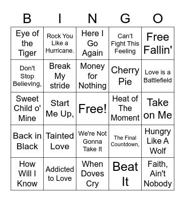 80s 80s 80s Bingo Card