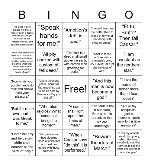 Ides of March Bingo Card