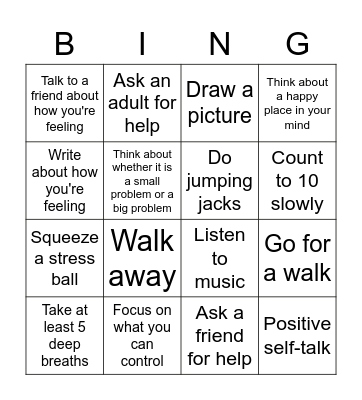 Coping Skills Bingo Card