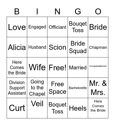 The Official Alicia Chapman Bingo Showdown Bingo Card