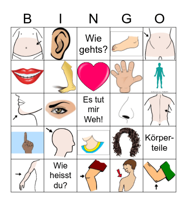 Körperteile Bingo Card