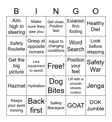 UPS Wentzville Safety Bingo Card