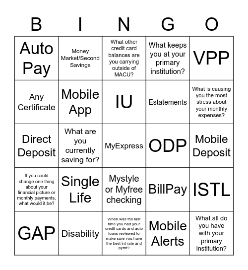 MACU BINGO Card