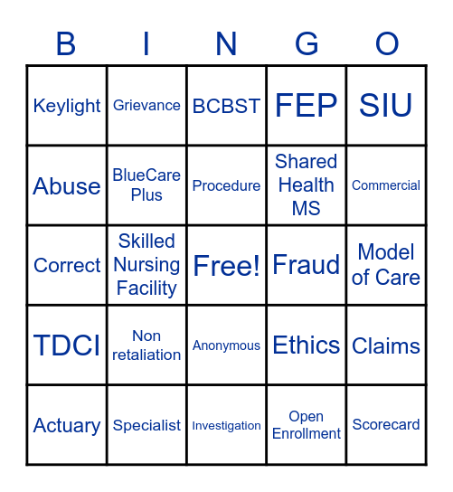 Compliance Bingo Card