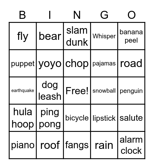 Charades Bingo Card